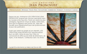 Design pour le site creations-jeanpronovost.com