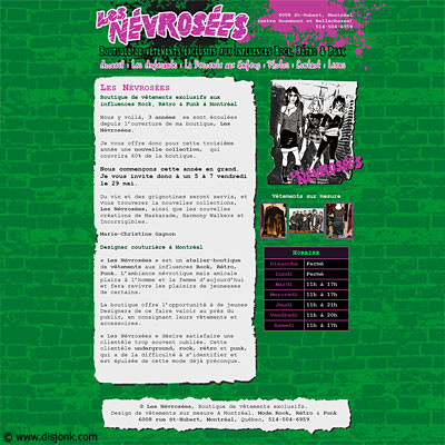 Website design for the rock, retro & punk fashion store Les Névrosées located in Montreal. 