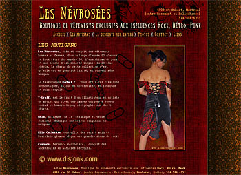 Website design for the rock, retro & punk fashion store Les Névrosées located in Montreal