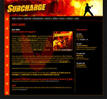 website design for the rock n roll band Surcharge